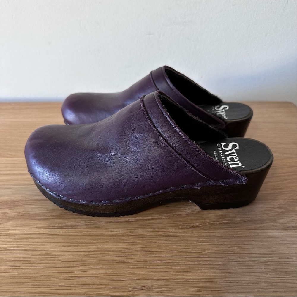 Sven Plum Leather Slip-On Clogs
